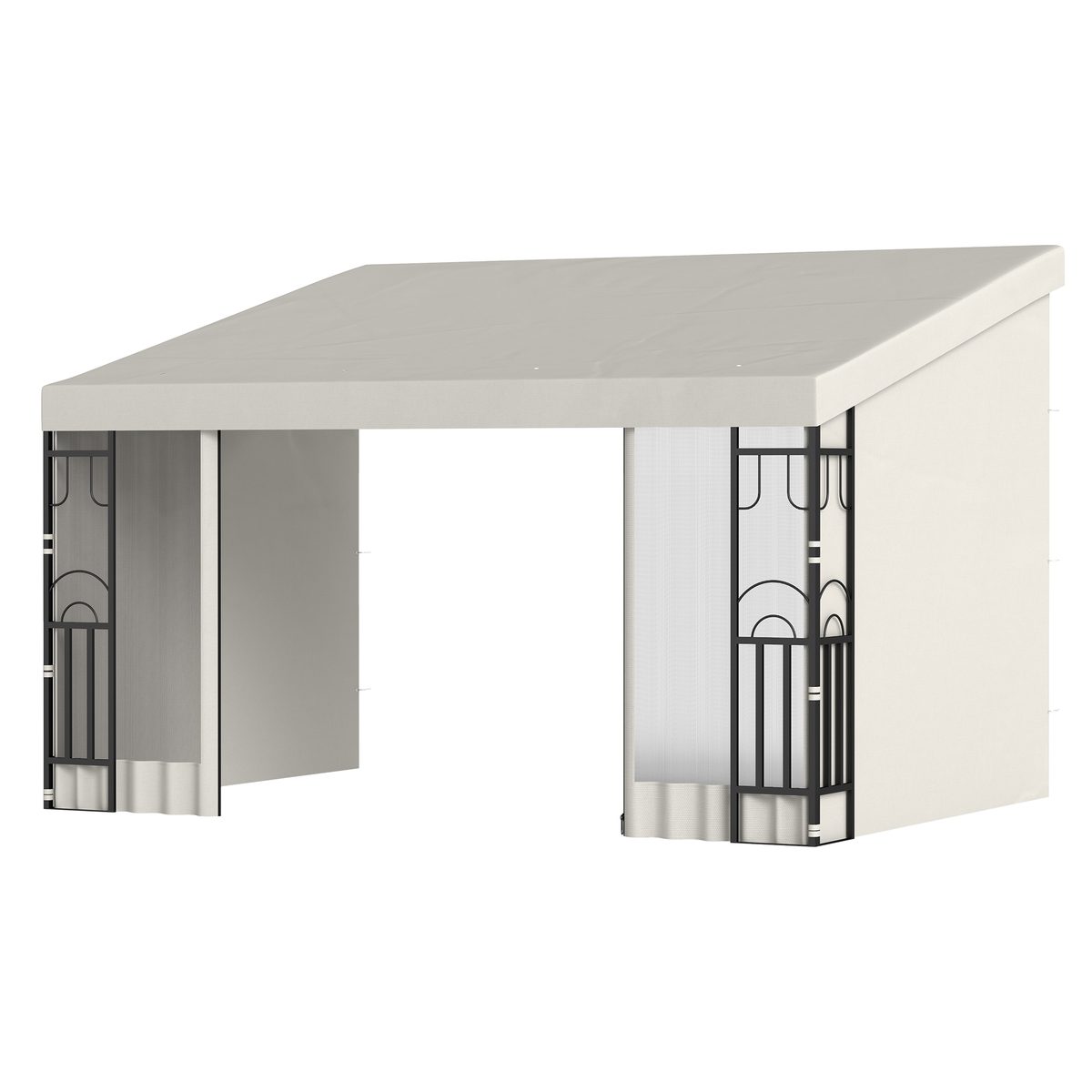 10' x 10' Wall Pergola, Outdoor Gazebo with 2 Curtains and 2 Nettings, UV Resistant, for Patio, Deck, Beige