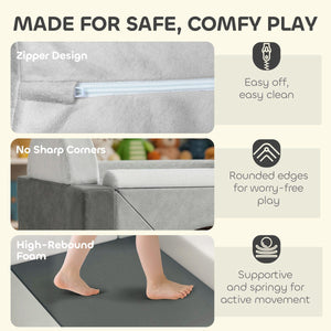 Qaba 12 PCS Modular Kids Play Couch, Child Sectional Sofa for Toddlers, Convertible Foam and Floor Cushion, Grey