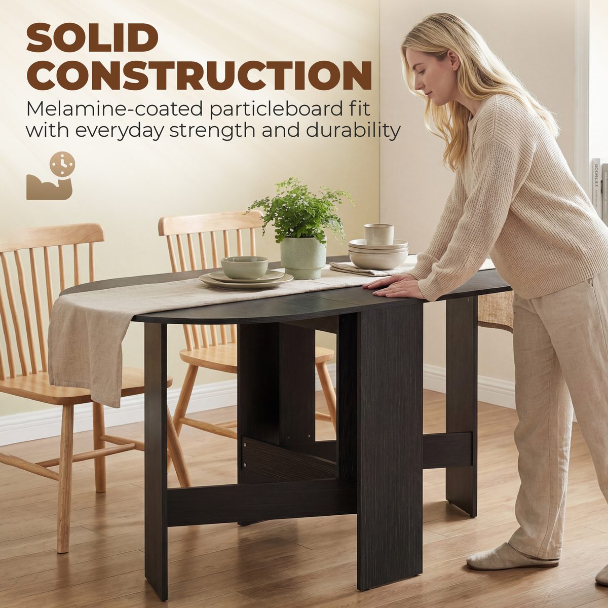  Oval Folding Dining Table, Space Saving Drop Leaf Kitchen Table for Dining Room, Living Room, Black