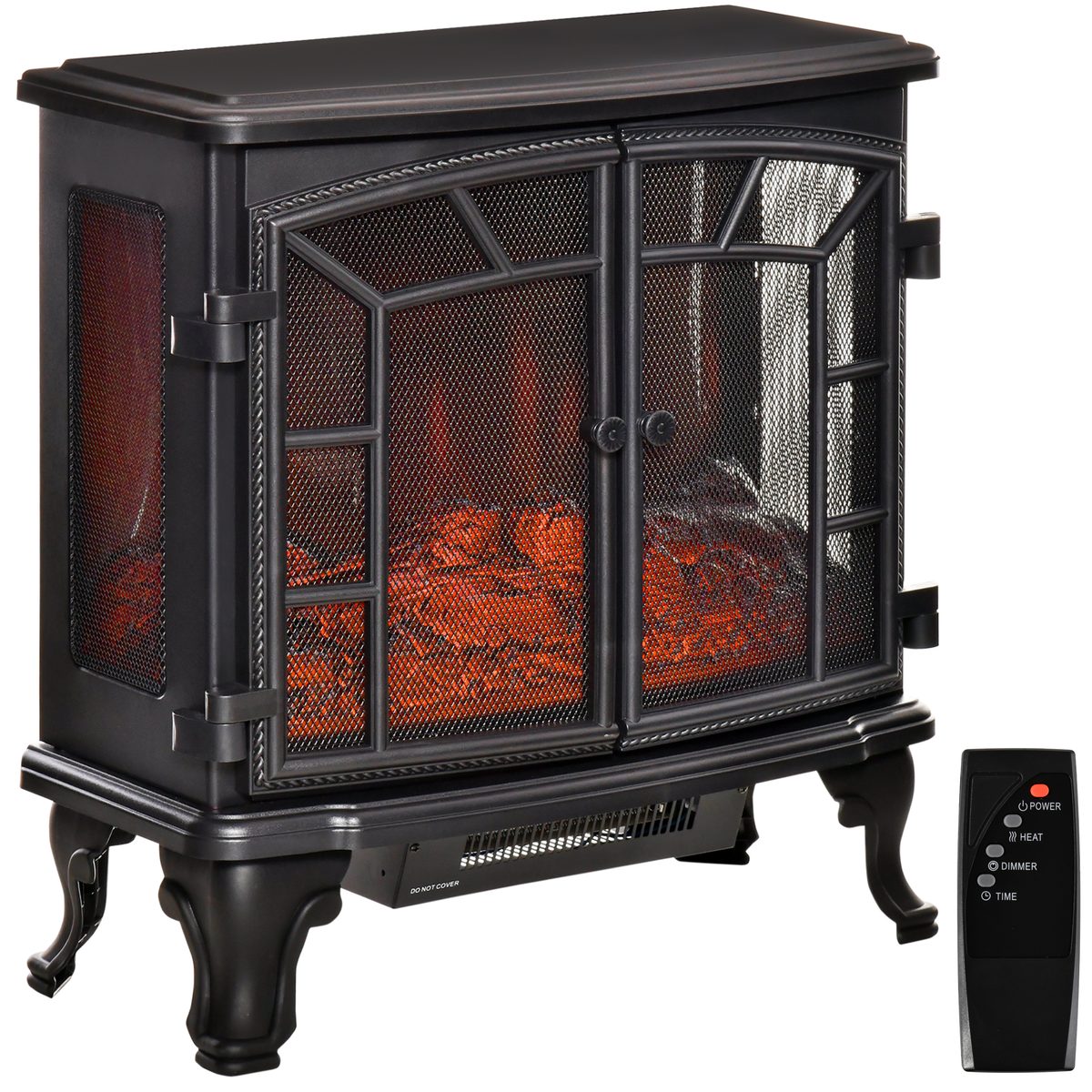  Electric Fireplace Heater, Freestanding Fireplace Stove with Realistic Flame Effect, Timer, Overheating Protection, 750W/1500W, Black