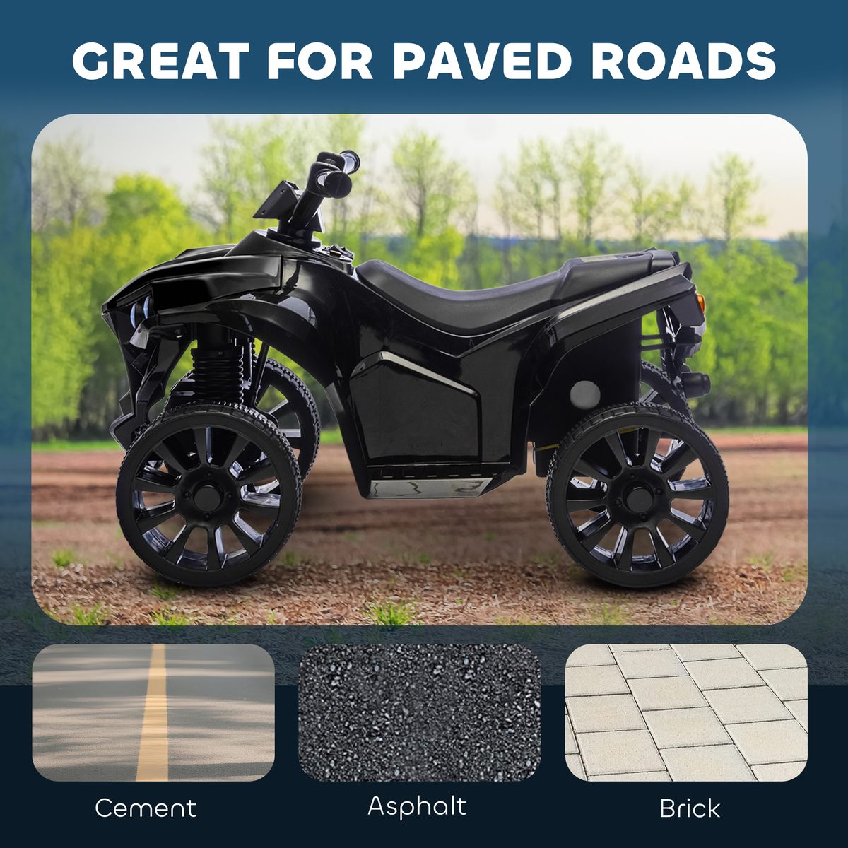 Qaba 6V Kids ATV, 4 Wheeler Electric Ride on Car with Music and LED Headlights, for Ages 18-56 Months Boys and Girls, Black