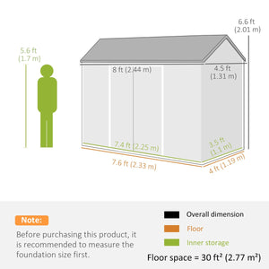  8 x 4 ft Plastic Garden Shed, Wood-Effect Outdoor Storage Shed with Floor, Windows, Lockable Doors and Vents, Dark Grey