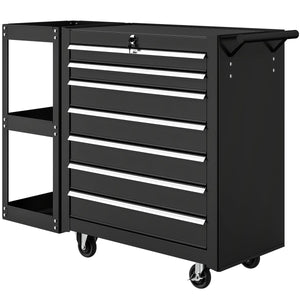  7-Drawer Rolling Tool Chest with Detachable Side Shelf, Lockable Tool Cabinet Box Organizer with Wheels, Black