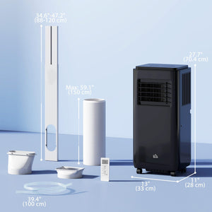  8,000 BTU Moible Air Conditioner 345 Sq. Ft., Dehumidifier Fan Auto Sleep with 24H Timer On/Off, Window Kit, Black