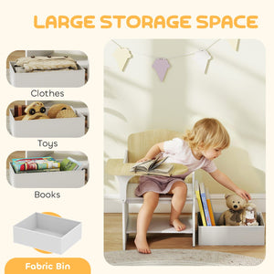 Qaba Kids Table and Chair Set, Children Desk and Chair with Storage Bin for Playing, Reading, Painting, for Ages 3-5, White