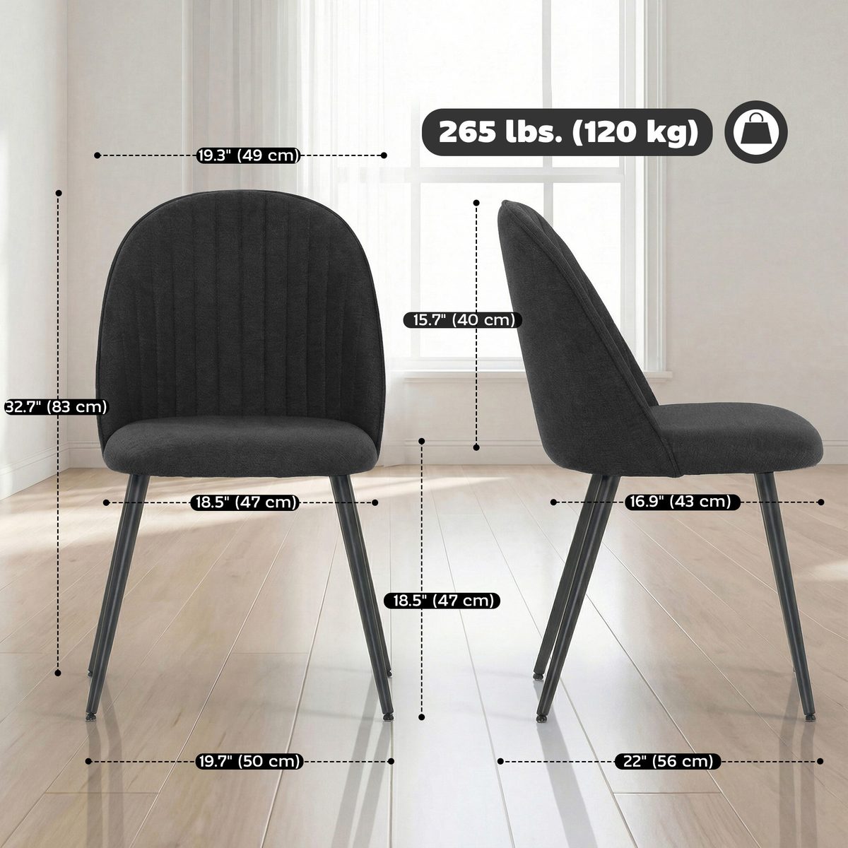  Set of 4 Modern Dining Chairs, Velvet Upholstered Kitchen Chairs with Steel Legs for Living Room, Black