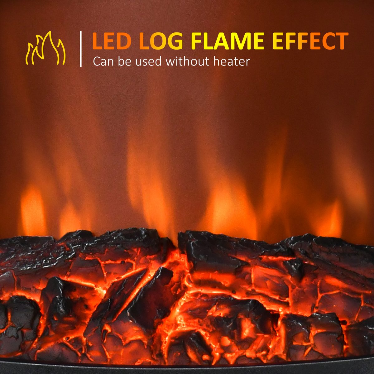  Electric Fireplace Heater, Freestanding Fireplace Stove with Realistic Adjustable Flame Effect and Adjustable Temperature, Overheating Safety Protection, 750W/1500W, Black