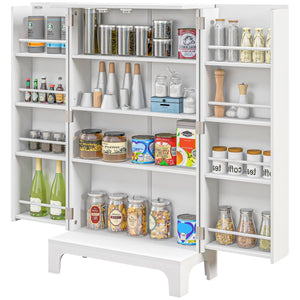  44" Storage Cabinet, 2-Door Kitchen Pantry Cabinet with 4-tier Shelving, 8 Spice Racks and Adjustable Shelves