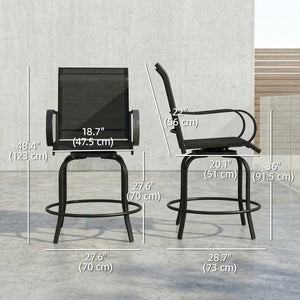  Outdoor Bar Stools Set of 2, 360° Swivel Bar Height Chairs, 26.8" x 29.5" x 48.4", Black
