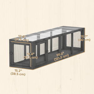  Outdoor Cat Tunnel, Wooden Play Cat Enclosure, Extendable Pet Run with 3 Doors, for Indoor and Outdoor Use, Grey