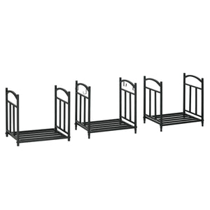  3-Tier Firewood Rack Heavy Duty Wood Storage Log Stacking Shelf with Hanging Hooks, Outdoor Indoor Use, Black