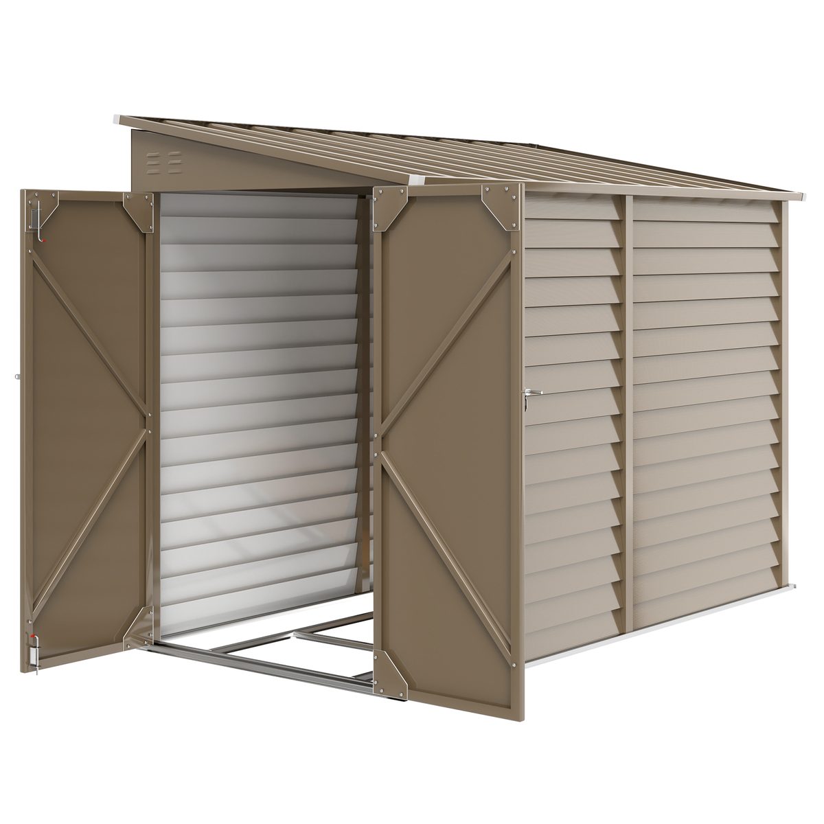  4.6' x 9' Steel Outdoor Storage Shed, Lean to Shed, Metal Tool House with Foundation Kit, Lockable Doors, Gloves and 2 Air Vents for Backyard, Patio, Lawn, Brown