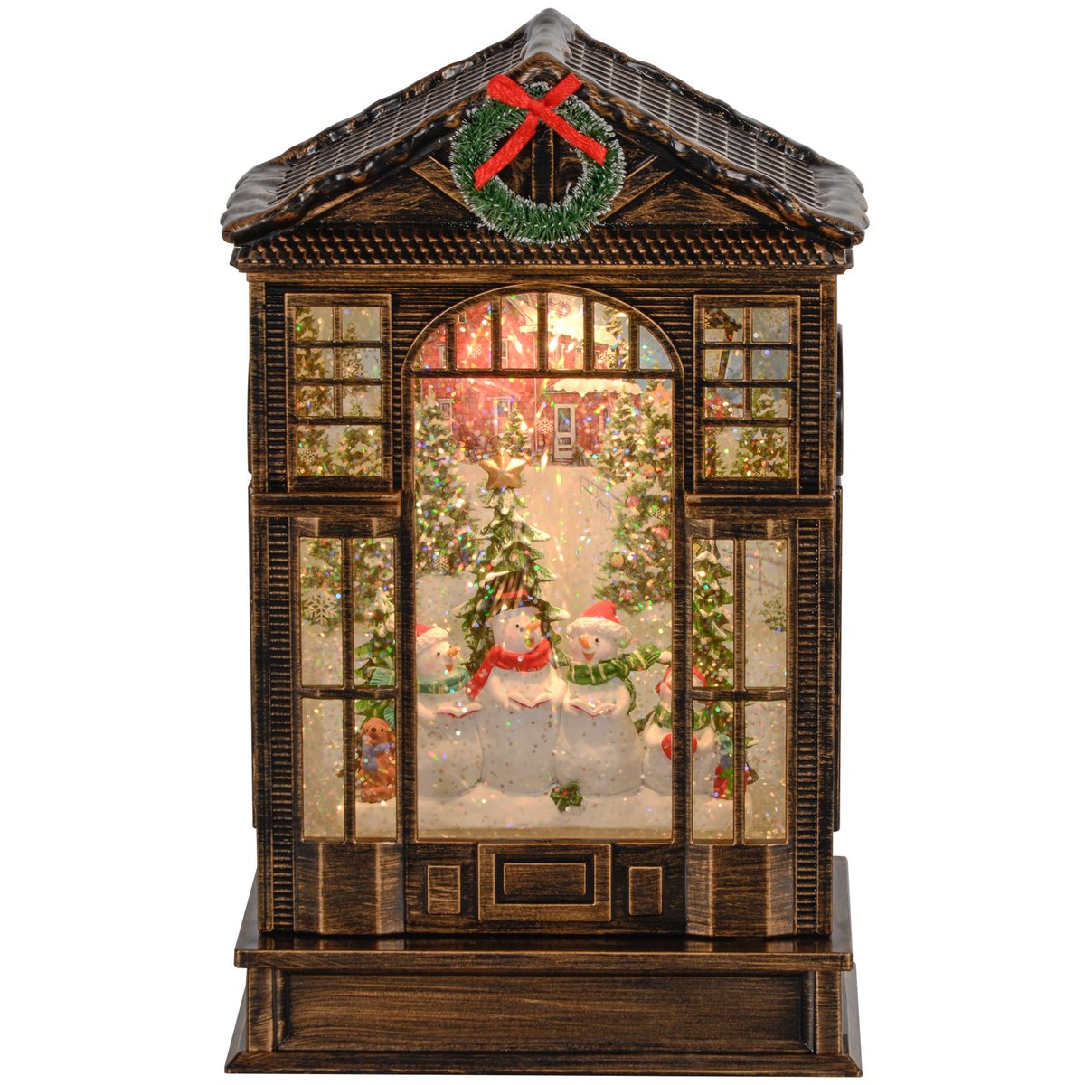  Musical Snow Globe with Lights, Christmas Snow Globe Lantern with Swirling Glitter for Holiday Party Gift, Bronze
