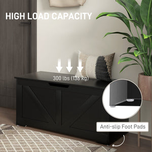  39.4 Inches Storage Chest, Storage Trunk with 2 Safety Hinges for Living Room, Black Wood Grain