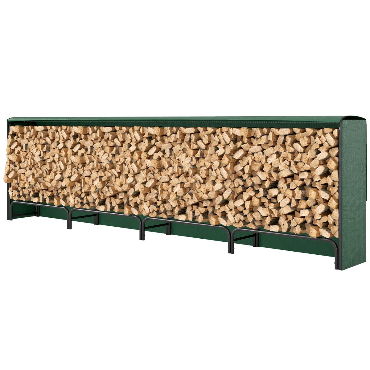  Firewood Rack with Waterproof Cover, 500 kg Log Storage Holder with Steel Chains, 142" x 14" x 39", Dark Green