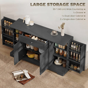  55" Modern Kitchen Storage Cabinet with Drawer, Adjustable Shelves, Small Kitchen Pantry with Door Racks, Black