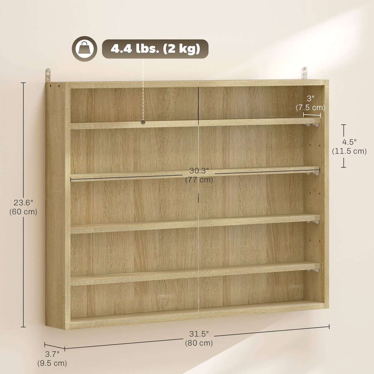  5-storey Display Cabinet, Shot Glass Display Case, Glass Curio Cabinet with 2 Glass Doors and 4 Adjustable Shelves, Oak