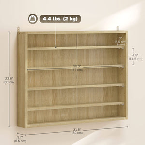  5-storey Display Cabinet, Shot Glass Display Case, Glass Curio Cabinet with 2 Glass Doors and 4 Adjustable Shelves, Oak
