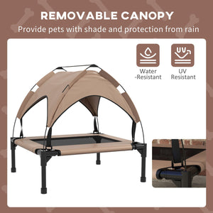  Raised Dog Bed Cooling Dog Cot w/ Canopy Washable Breathable Mesh, for Small and Medium Dogs, Coffee