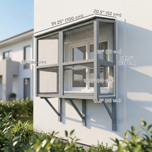  Catio Outdoor Cat Enclosure Wall-Mounted 2-Level Outdoor Cat House with Waterproof Roof 39.4" Grey