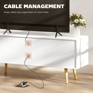  TV Stand Cabinet for TVs up to 55 Inches, Entertainment Unit with Storage Shelves and Wood Legs for Living Room, White