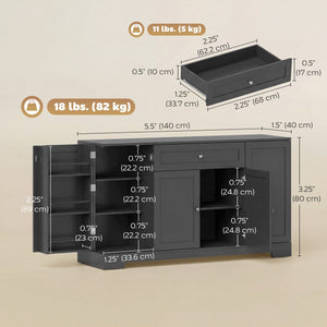  55" Modern Kitchen Storage Cabinet with Drawer, Adjustable Shelves, Small Kitchen Pantry with Door Racks, Black