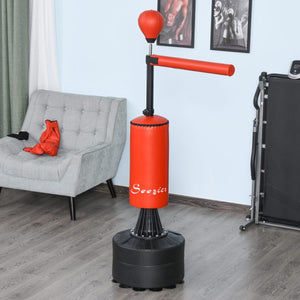Soozier Freestanding Boxing Punch Bag Stand with 360° Rotating Flexible Arm, Speed Ball, Waterable and Sandable Base, Red