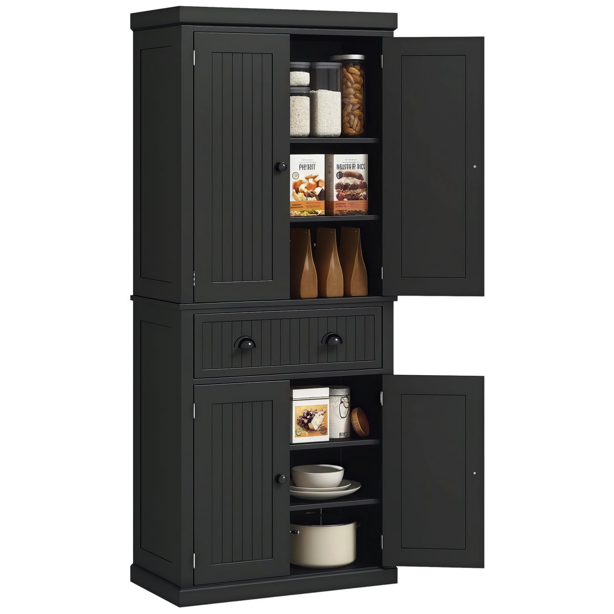  72" Kitchen Pantry, Freestanding Storage Cabinet with Drawer, Doors, Black