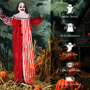  Life Size Halloween Animated Clown with Red Light Up Eyes, Sound Activated Scary Halloween Decorations, Battery Operated