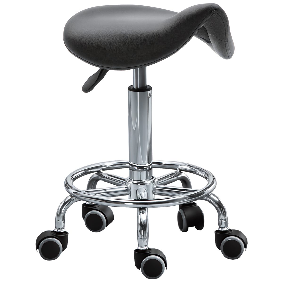  Saddle Stool, PU Leather Adjustable Rolling Salon Chair for Massage, Spa, Clinic, Beauty and Tattoo, Black