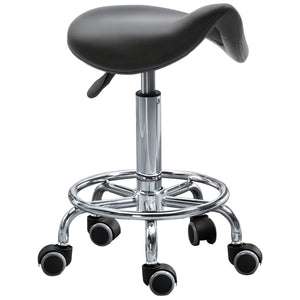  Saddle Stool, PU Leather Adjustable Rolling Salon Chair for Massage, Spa, Clinic, Beauty and Tattoo, Black
