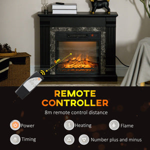  Electric Fireplace Mantel Wood Surround, Freestanding Fireplace Heater with Realistic Flame, Adjustable Temperature, Timer, Overheating Protection, and Remote Control, Black