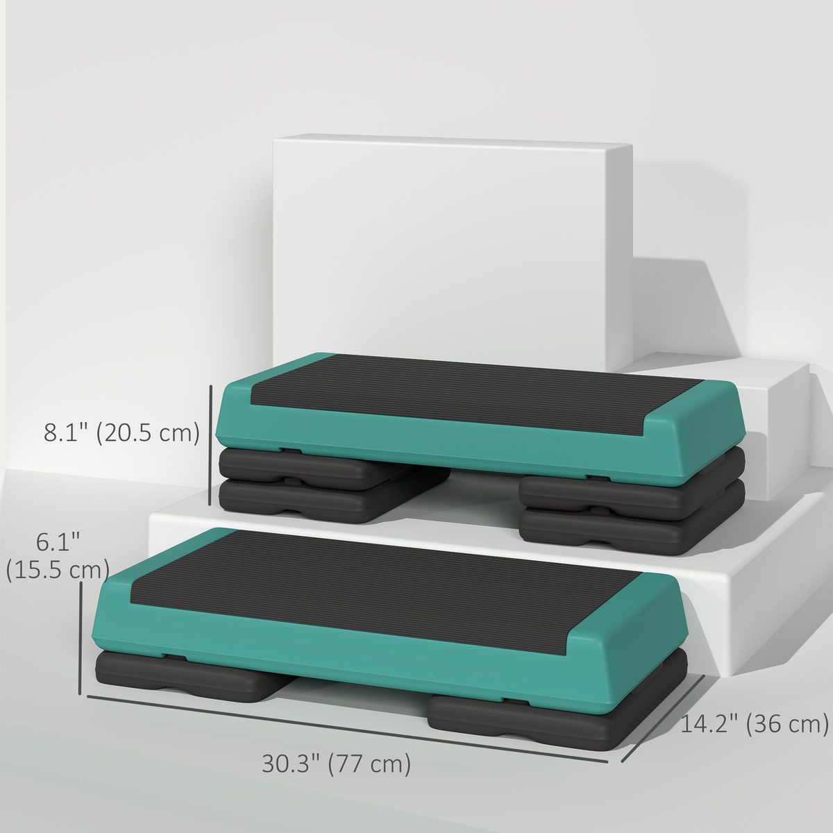 Soozier Adjustable Exercise Step Platform, 3-Level with Risers 4", 6", 8" Aerobic Stepper, 550lbs Weight Capacity, Green