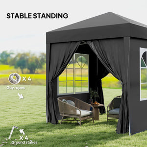  6.6'x6.6' Pop Up Canopy Tent with Sidewalls, Instant Sun Shelter Camping Gazebo with Carry Bag, Black