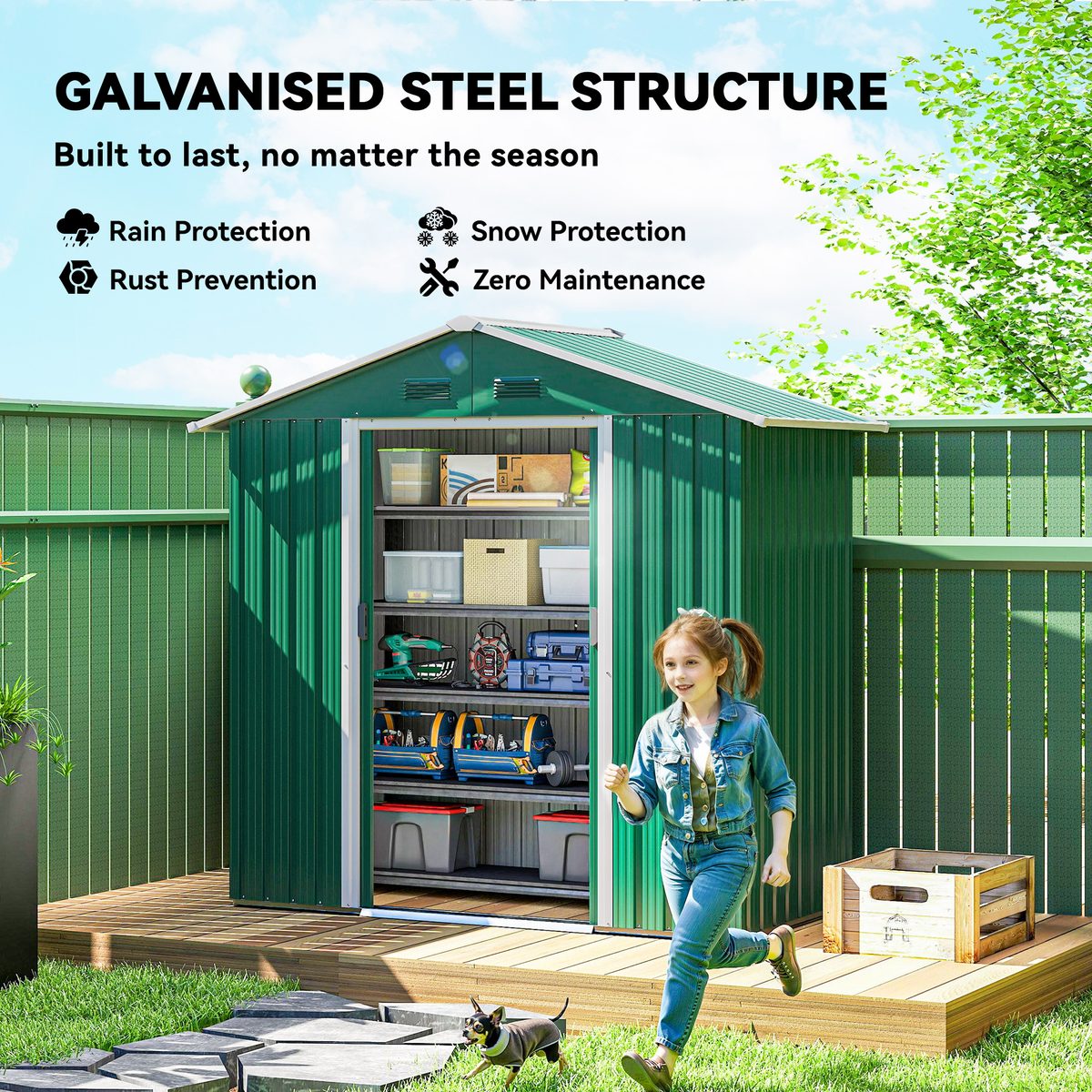  6.5x3.5ft Metal Garden Storage Shed for Outdoor Tool Storage with Double Sliding Doors and Vents, Green