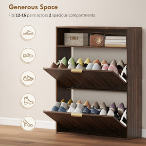  Shoe Cabinet with 2 Flip Drawers Narrow Shoe Storage Cabinet with Top Shelf for Entryway Hallway Coffee