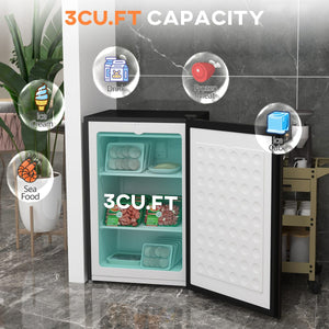  Upright Freezer, 3 Cu.Ft Mini Freezer with Reversible Single Door, Adjustable Thermostat for Home, Dorm, Black