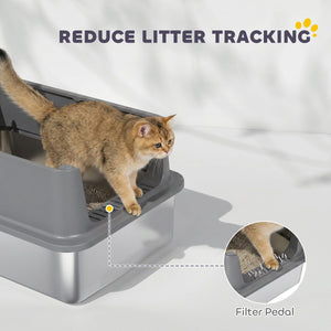  XL Stainless Steel Cat Litter Box for Big and Multiple Cats with High Wall Side, Scoop, Easy Cleaning & Odor Free