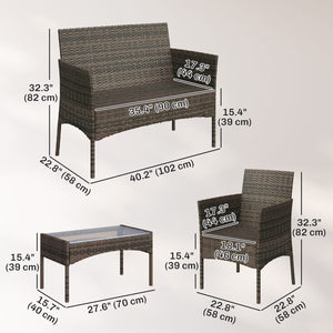  4 Pieces Wicker Outdoor Balcony Furniture Set Rattan Patio Furniture Set with Loveseat Chairs Glass Coffee Table Navy Blue