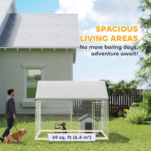  Heavy Duty Galvanized Steel Outdoor Dog Kennel with Waterproof Roof, Safety Lockable Latch System, 9.2' x 7.5' x 7.2'