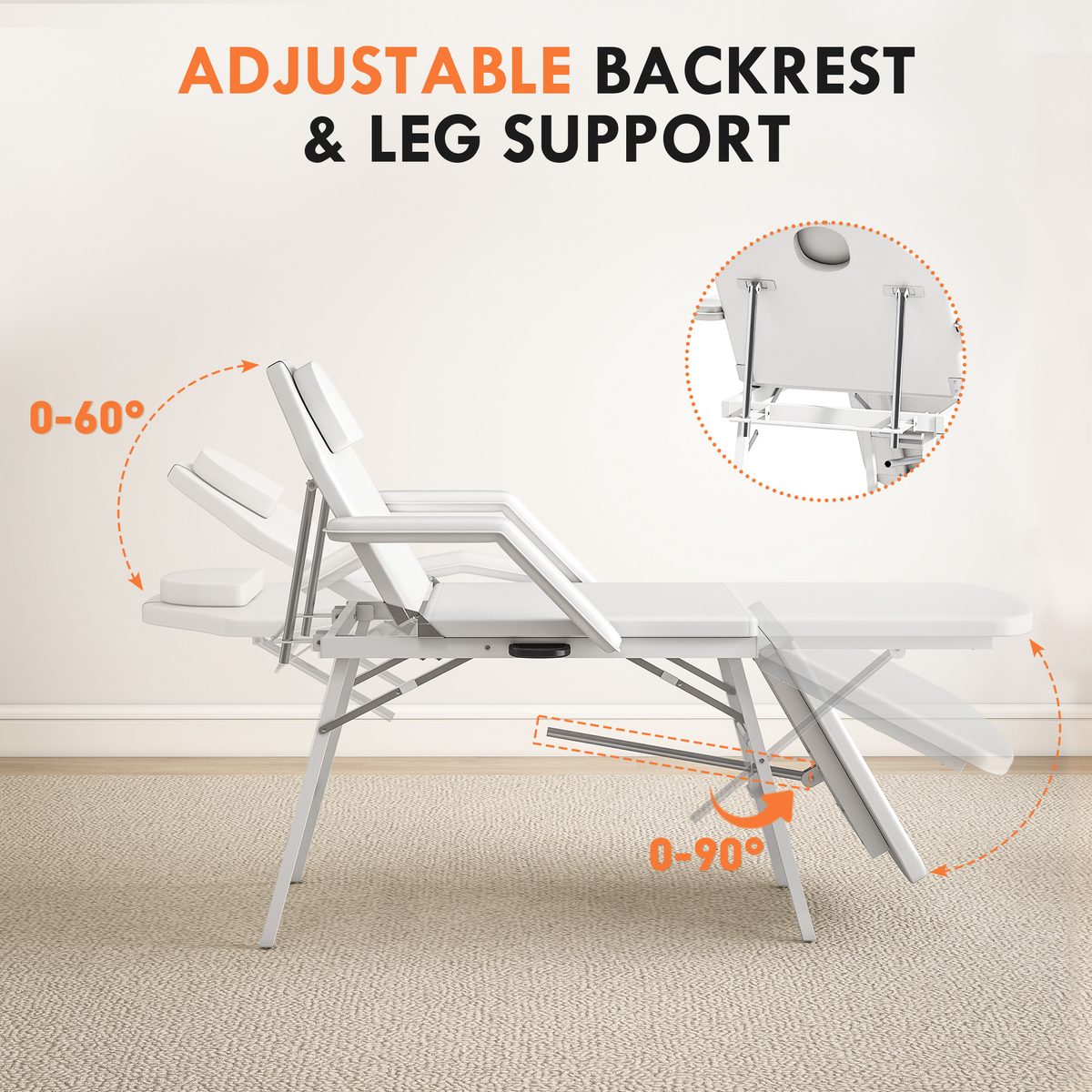  Portable Massage Table, Foldable Massage Bed, White