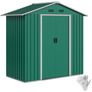  6.5x3.5ft Metal Garden Storage Shed for Outdoor Tool Storage with Double Sliding Doors and Vents, Green