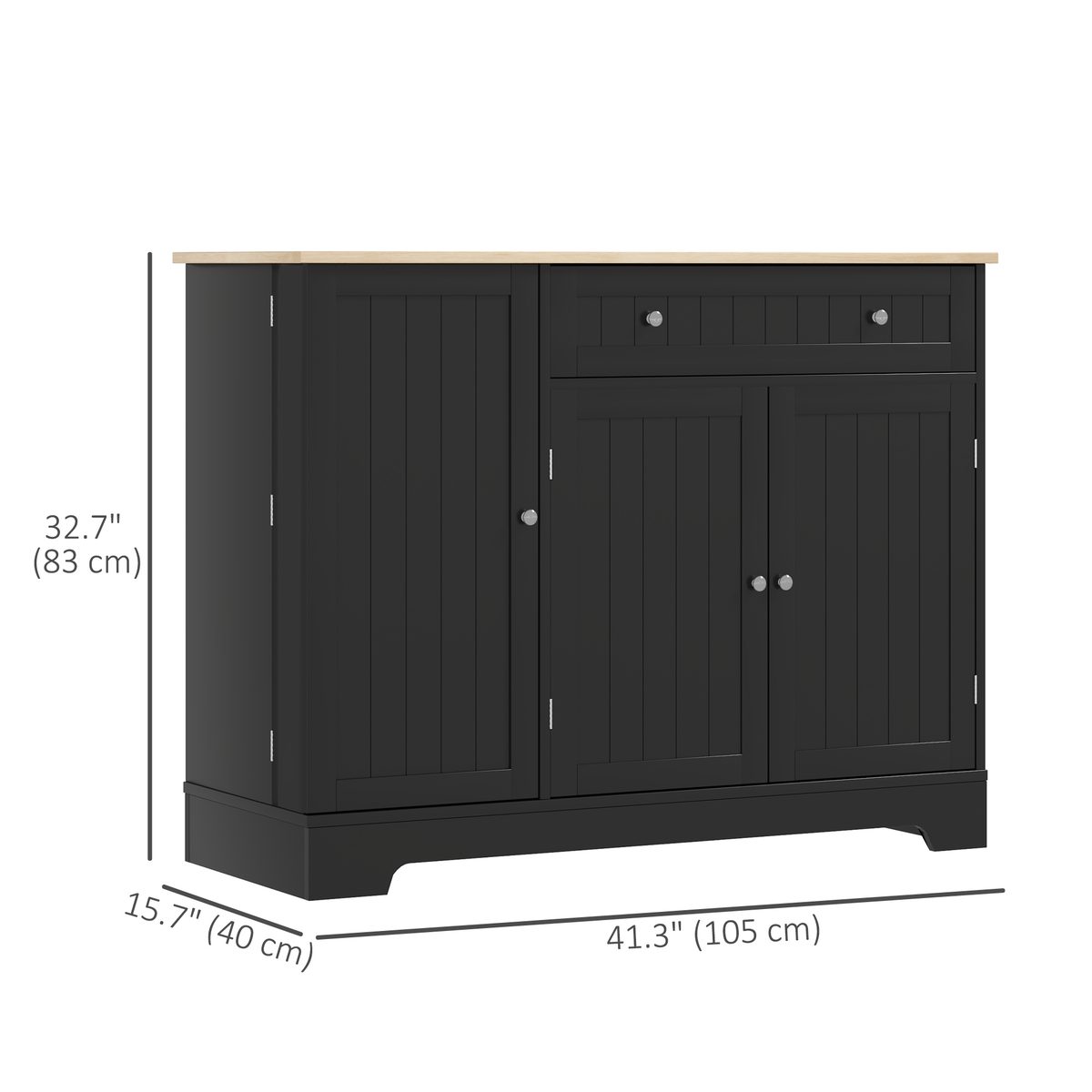  Modern Sideboard Cabinet, 41" Kitchen Buffet Cabinet with Drawer, Adjustable Shelf, 3 Doors for Dining Room, Black