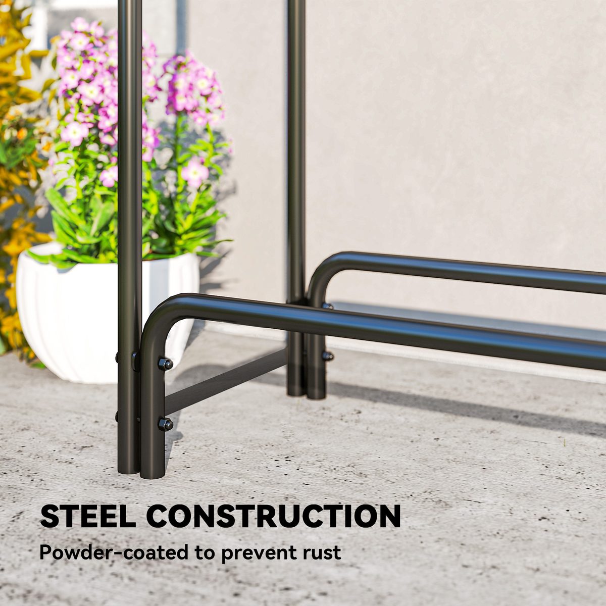  Firewood Rack with Waterproof Cover, 500 kg Log Storage Holder with Steel Chains, 142" x 14" x 39", Dark Green