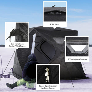  4-Person Insulated Ice Fishing Tent, Portable Ice Fishing Shelter with Ventilation Windows, Carry Bag, Two Doors and Anchors for Low-Temp -22℉