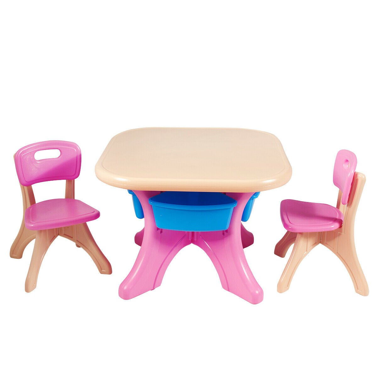 3-Piece Plastic Children Play Table & Chair Set-Pink