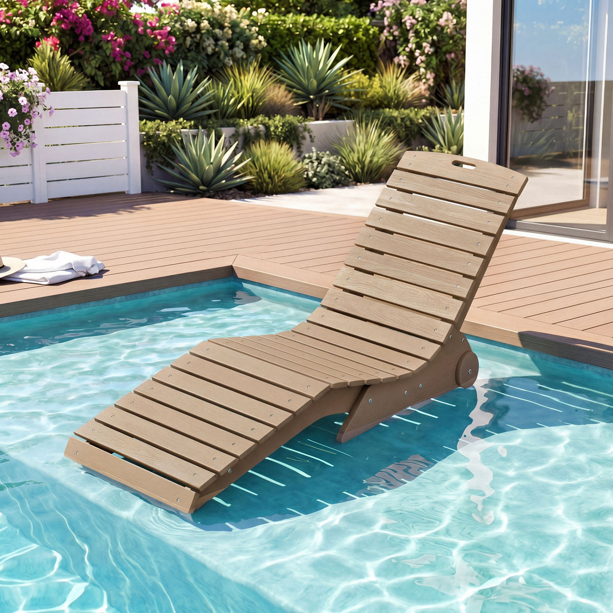 In-Pool Lounge Chair with Weighted Anti-Floating Design 450 LBS for Baja Shelf-Brown view 2