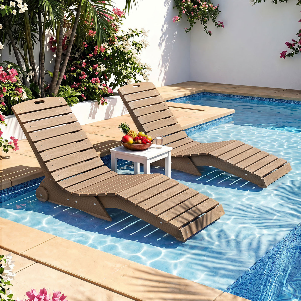 In-Pool Lounge Chair with Weighted Anti-Floating Design 450 LBS for Baja Shelf-Brown view 3