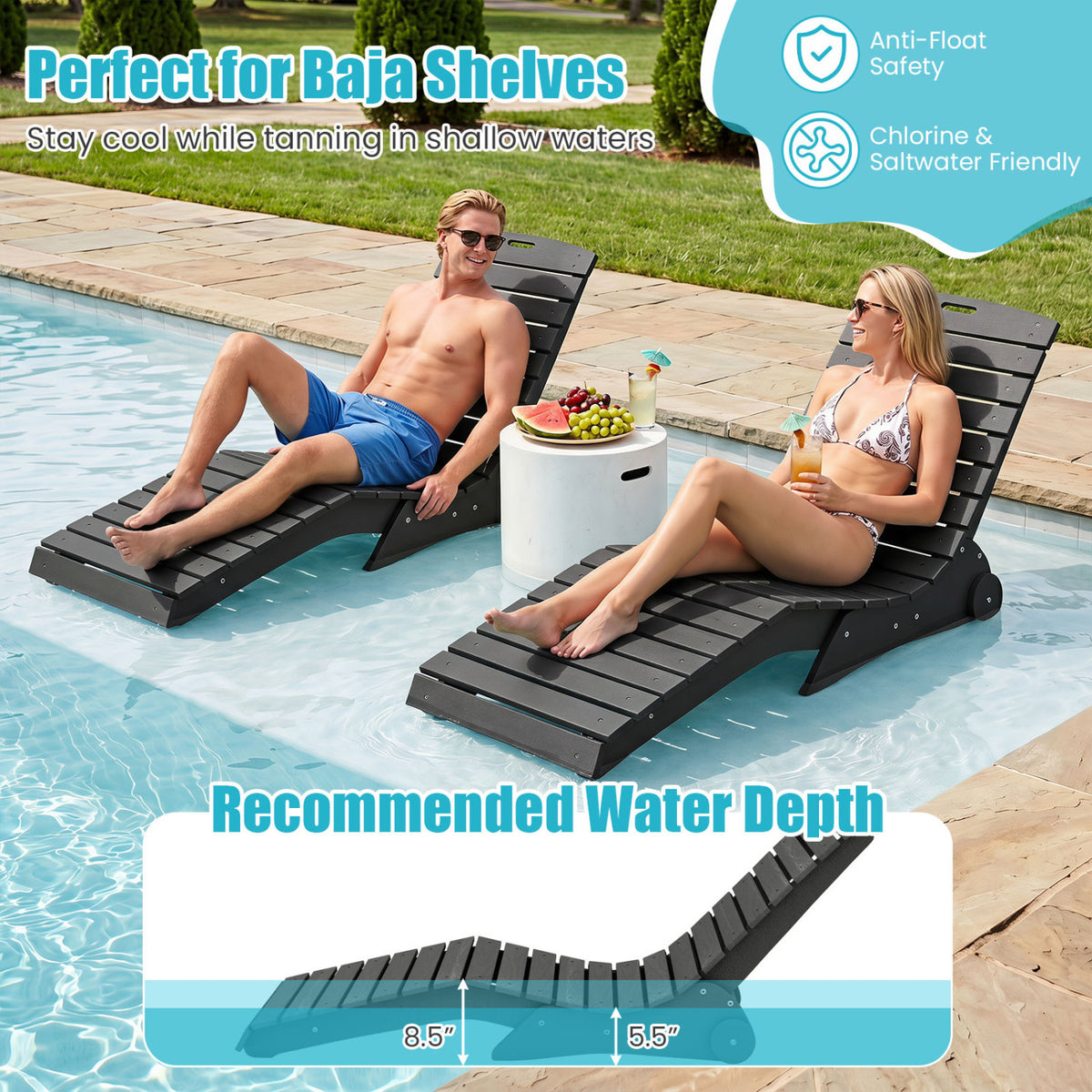 In-Pool Lounge Chair with Weighted Anti-Floating Design 450 LBS for Baja Shelf-Dark Gray view 8