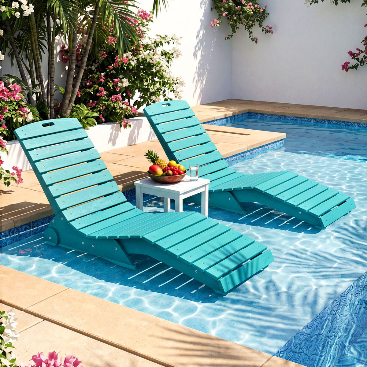 In-Pool Lounge Chair with Weighted Anti-Floating Design 450 LBS for Baja Shelf-Turquoise view 3